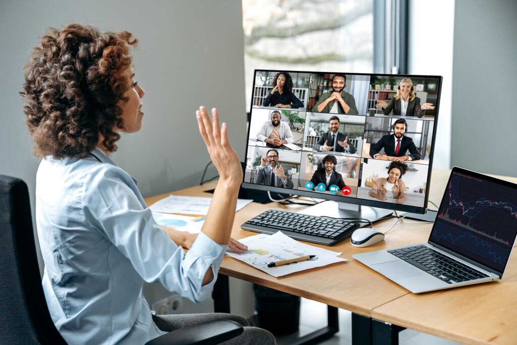 A lady holding a virtual meeting